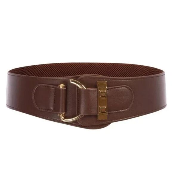 NEW WOMEN'S Wide Belt with Interlock Buckle Coffee - Picture 1 of 8